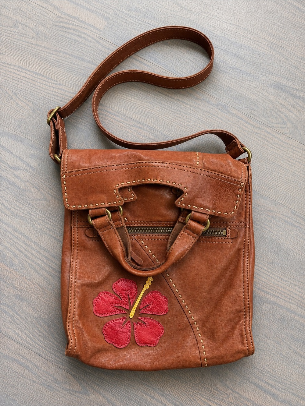 Lucky Brand Abbey Road Leather Hibiscus Applique